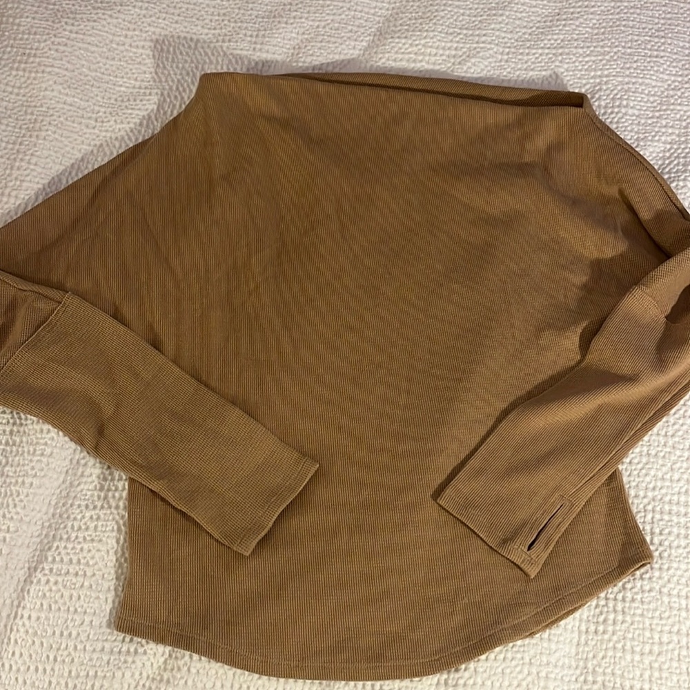 Off shoulder asymmetrical waffle long sleeve